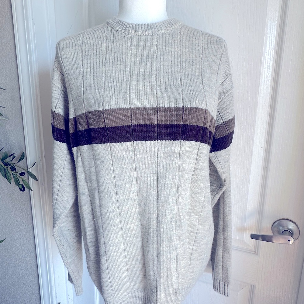 Sweater with stripe brown stripe tan sweater acrylic size medium